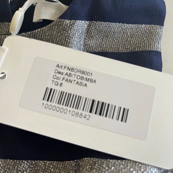 FunFun Girls Holiday Dress Navy Blue Silver Stripe - Size 6 - Picture 3 of 7